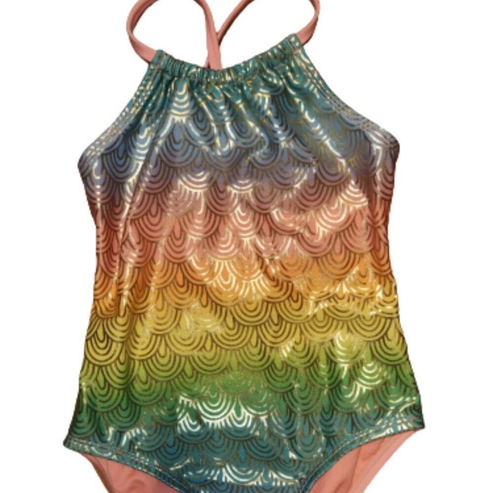 Cat & Jack Rainbow Striped Fringe One Piece Swimsuit Girls sz6/6X